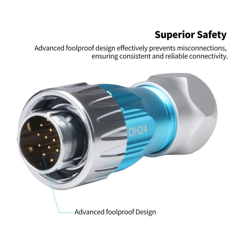 CNLINKO DH-24 19 PIN Industrial Waterproof Connectors, IP68 Circular Connector, Hard Metal Anti-Interference Shell, Quick Plug Aviation Connector, M24 Panel Mount Flange Socket (19-Pin) - Image 2